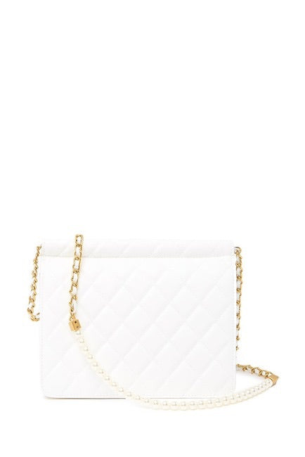 Faux Pearl Embellished Quilted Lambskin Crossbody Bag