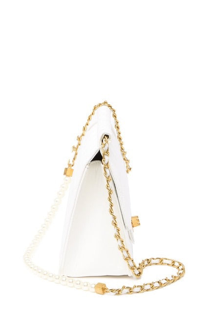 Faux Pearl Embellished Quilted Lambskin Crossbody Bag