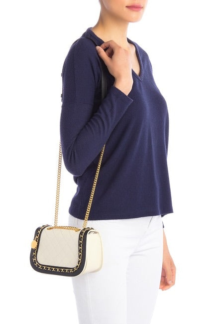 Two-Tone Quilted Leather Chain Trimmed Crossbody Bag