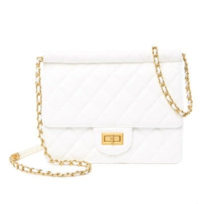 Faux Pearl Embellished Quilted Lambskin Crossbody Bag