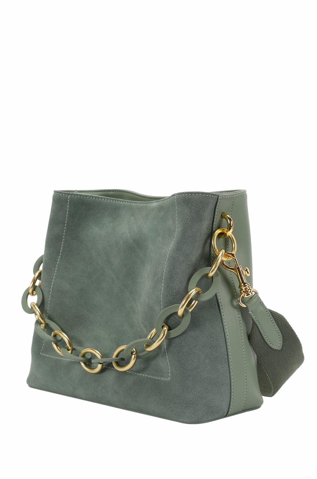 Suede Messenger Bag With Decorative Chain