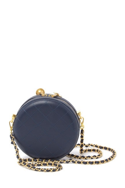 Two-Tone Round Quilted Leather Crossbody Bag