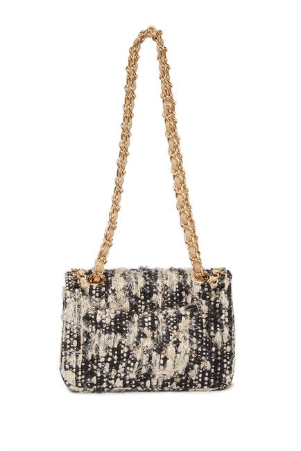 Leather Chain Trimmed Tweed Shoulder Bag