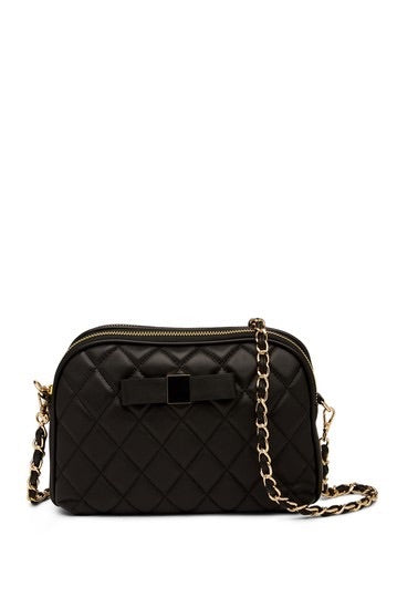 Bow Accent Quilted Leather Shoulder Bag