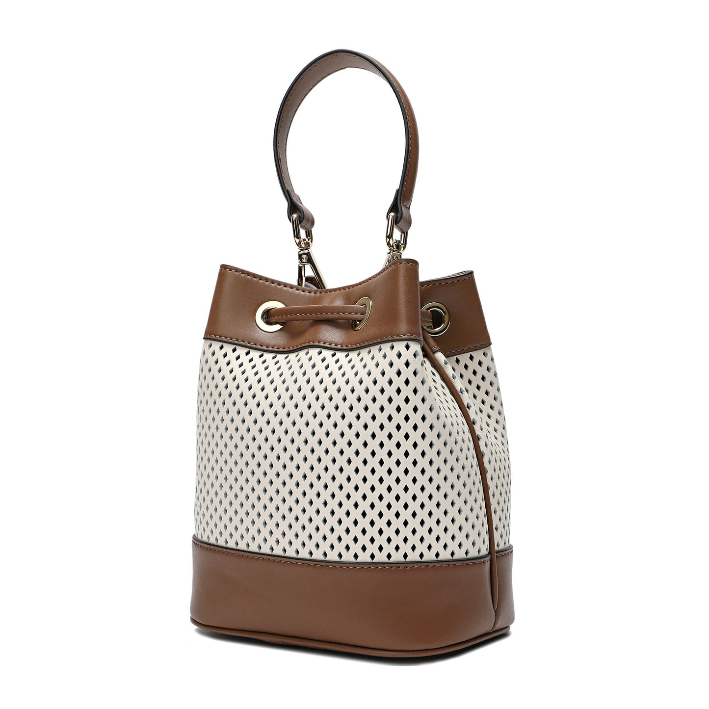 Perforated Smooth Leather Drawstring Bag